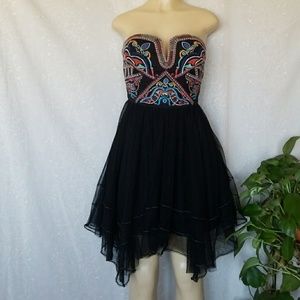 FREE PEOPLE BODICE EMBROIDERED STRAPLESS MINI DRES